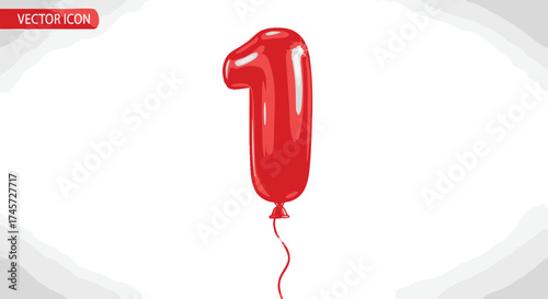 Shiny red balloon shaped like the number one, symbolizing success, achievement, and the start of something new