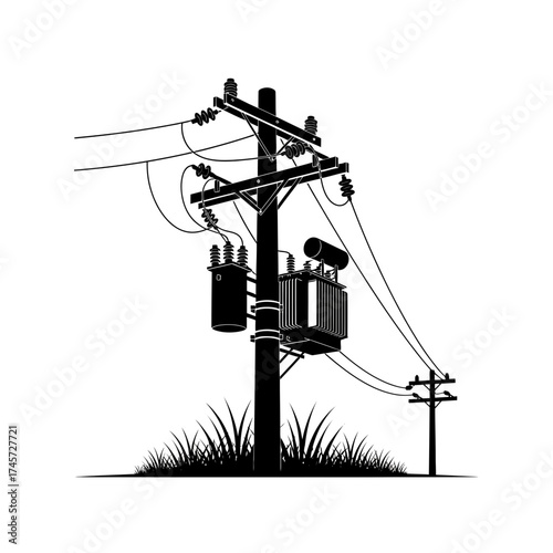 Electric Utility Pole with Power Lines Transformer Infrastructure Vector Illustration