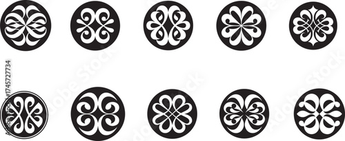 Black and white circular ornamental designs patterns
