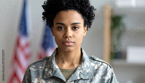 Portrait of a Person in Military Uniform with US Flag