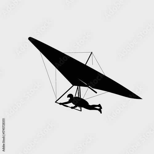 Hang Glider Silhouette Flying Extreme Sport Air Gliding Adventure Vector Illustration