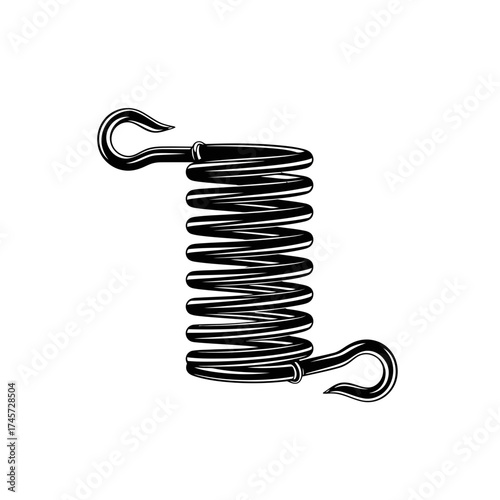 Metal Coil Spring with Hooks Tension Extension Mechanical Component Vector Illustration