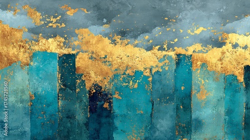 Abstract Art with Blue and Gold Textures for Modern Interiors