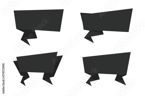 Black friday sale origami banner set. Vector illustration of folded paper labels. Abstract geometric speech bubble for promotion, discount and price tags. Modern graphic element.