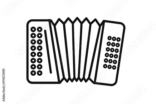 Bayan accordion harmonic line icon. Classical folk musical instrument. Russian culture music symbol for concert or festival. Isolated vector illustration graphic element.