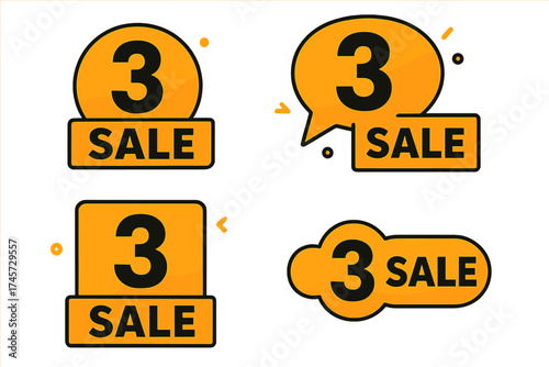 Number 3 days to go sale badge collection. Set of countdown timer banners for landing page. Vector illustration for final sale clearance, special offer, and discount promotion.