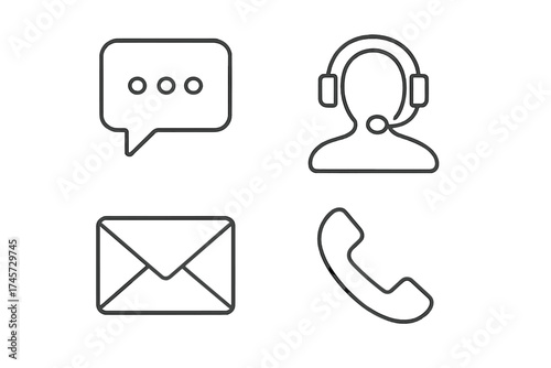 Contact us line icon set. Customer service, support, and communication symbols. Vector collection with phone, email, chat, and help desk operator for web and mobile UI design.