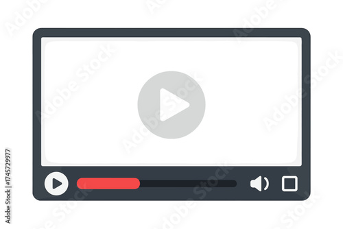 Video player interface template for web and mobile. Media player UI for websites and apps. Flat design vector illustration. Play button, progress bar, sound and fullscreen icons.