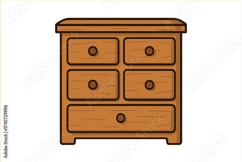 Wooden cabinet, chest of drawers vector icon. Cartoon dresser furniture for home interior. Wood storage furniture symbol, isolated flat design illustration. Commode graphic.
