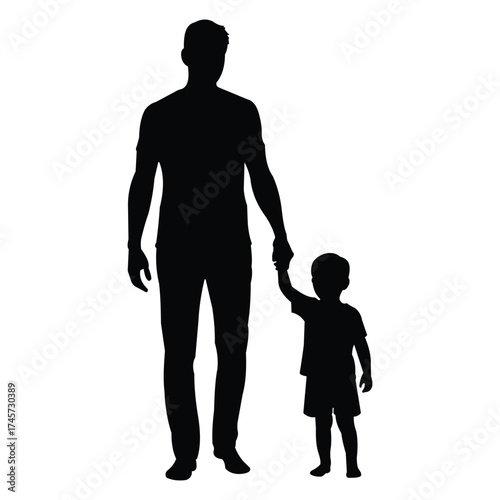 Creative design vector art of silhouette of a father holding his childs hand