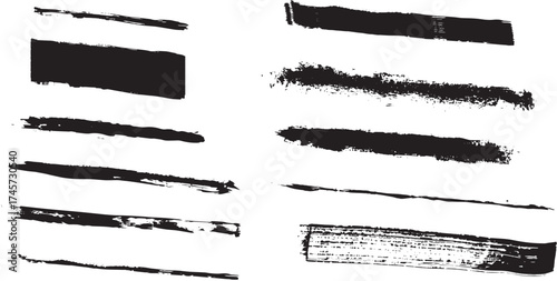 Vector Collection of Bold Grunge Brush Strokes and Hand Drawn Ink Lines , Set of bold black brush strokes, grunge ink lines, hand drawn rectangles and banners for design or background decoration