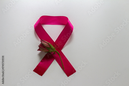 Emblem for World AIDS Day and a red rose bud. On a white background.
