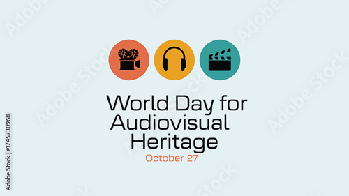 Vector art of world audiovisual heritage day celebration on october 27 with film, sound, and camera icons
