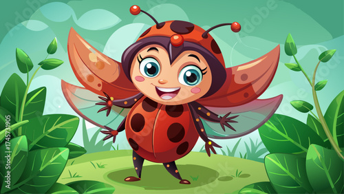 Very beautiful  Endearing Ladybug Character with Exaggerated Features in Playful Poses