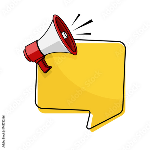 Loudspeaker and blank chat bubble cartoon vector illustration. Suitable for announcement poster.
