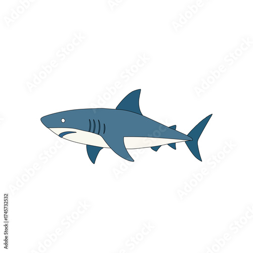 Cute Cartoon Shark Vector Illustration on White Background