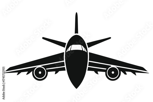 Graphic Airplane Silhouette Viewed from the Front with Undercarriage Visible and Large Wingspan