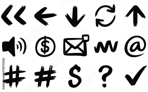 Hand-drawn Symbols Collection Navigation, Communication, and Icon Set