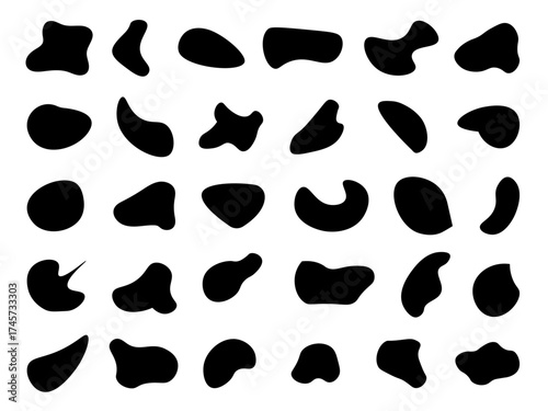 Organic Shapes Set in Minimal Trendy Style. Vector Hand Draw Abstract Elements for poster, web, banner.  Liquid silhouette drop in modern style. Basic stains isolated elements on white background 