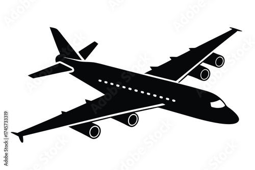 Silhouette of Four Engine Airplane with Detailed Design of Wings and Landing Gear