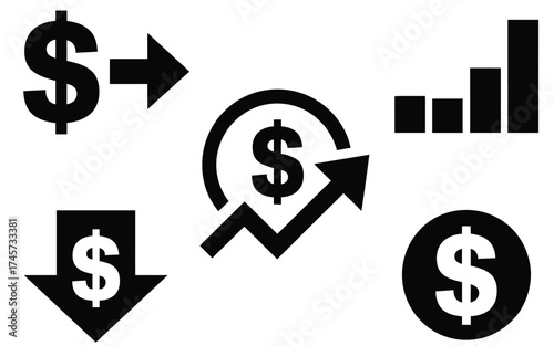 Financial Growth and Decline Icons Representing Business and Economy