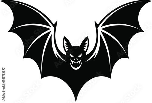 A scary black bat with spread wings perfect for halloween on transparent background silhouette
