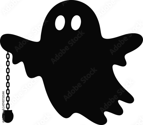 Playful cartoon ghost with chain spooky halloween design on transparent background silhouette