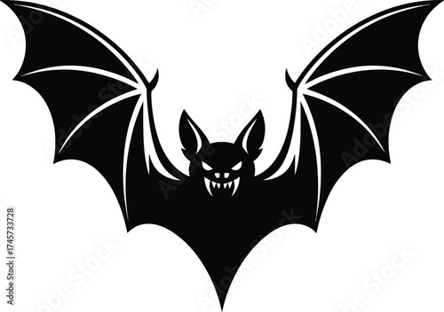 Black bat with spread wings spooky halloween design on transparent background silhouette