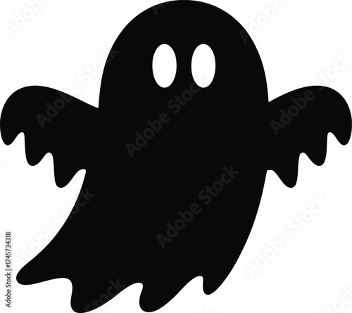 Cute cartoon ghost illustration with playful wings on transparent background silhouette