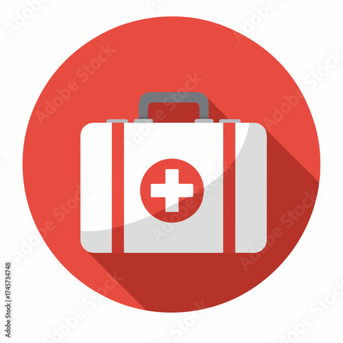 Flat Design First Aid Kit Medical Box with Long Shadow Icon