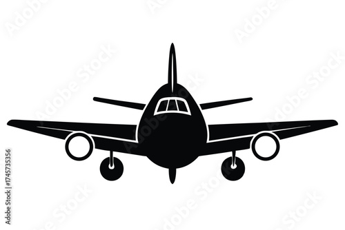 Silhouette of a Propeller Plane, Detailed Front View, Aviation Icon Style Design
