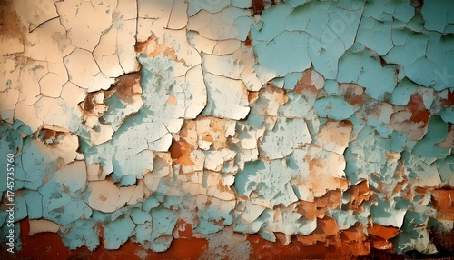 Weathered paint texture: A close-up shot reveals a textured surface with layers of peeling paint, showcasing the passage of time and the effects of the elements. Ai generated image