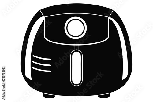 Black and White Silhouette Illustration of an Air Fryer Appliance with Minimal Details