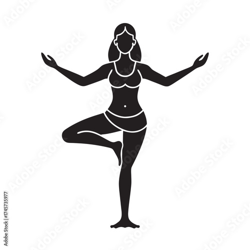 Minimalist Woman Yoga Balance Pose Silhouette Vector
