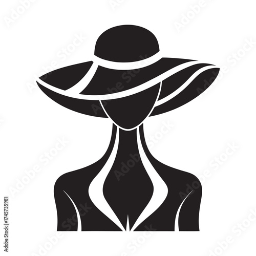 Minimalist Woman Wearing Hat Silhouette Vector