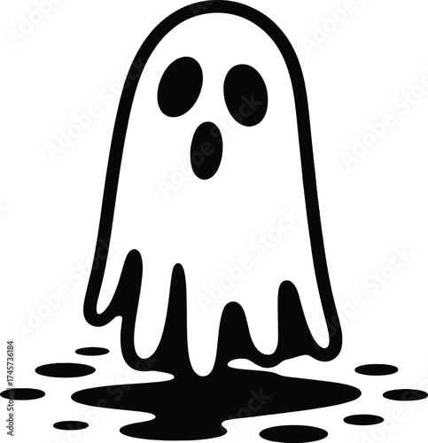 Cute cartoon ghost with spooky eyes and wobbly base on transparent background silhouette