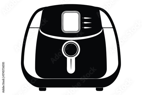 Black and White Air Fryer Vector Illustration with Display Screen and Control Dial