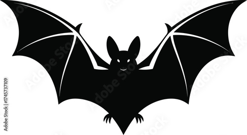 Detailed black bat illustration with wings spread perfect for designs on transparent background silhouette