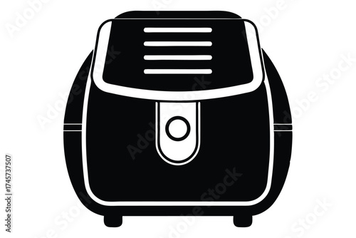 Air Fryer Icon with Four Vents and Circular Button in Black and White