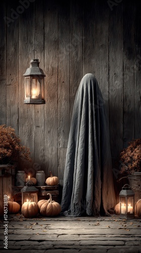 Ghost among pumpkins this autumn