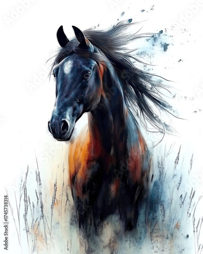 Original watercolor art painting of horse in rain