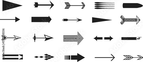 Comprehensive Vector Collection of Modern Arrow Symbols and Icons Indicating Direction, Speed, and Movement