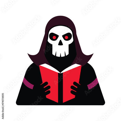mystic skull sorcerer with book vector art