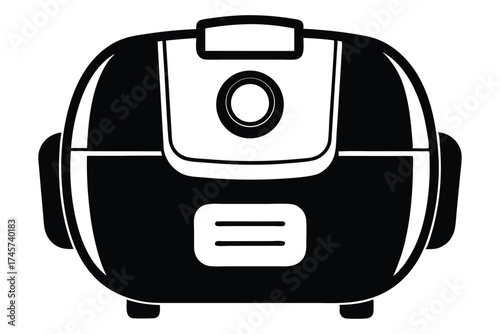 Black and white illustration of a rice cooker kitchen appliance icon graphic