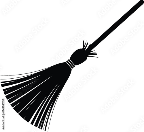 A simple black witch s broom illustration on transparent background silhouette