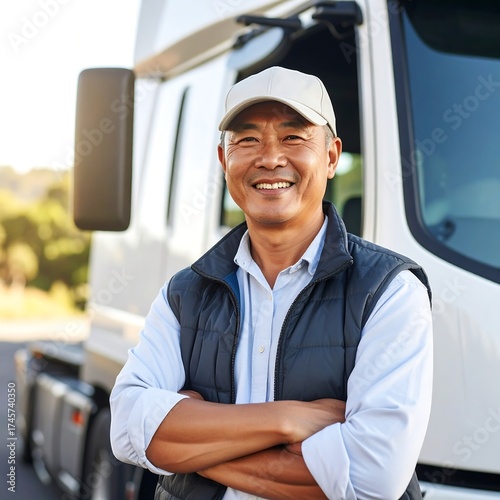 Portrait of a Smiling Truck Driver Posing with Arms Crossed