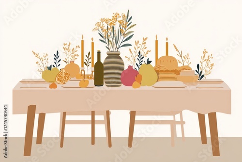 Charming autumn harvest table setting with candles and rustic decor