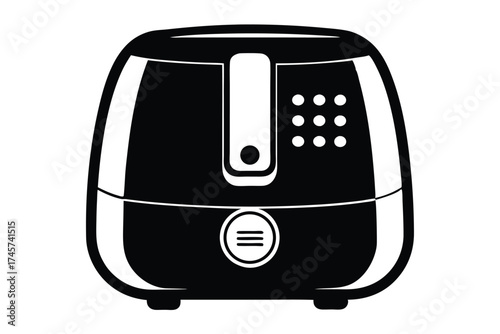Modern Black and White Air Fryer Kitchen Appliance Vector Illustration Graphic