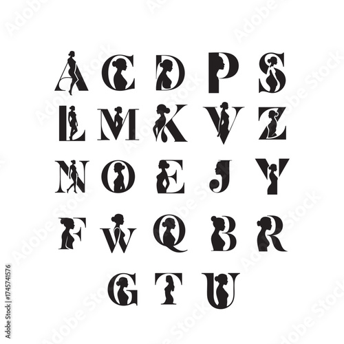 vector hand drawn women alphabet