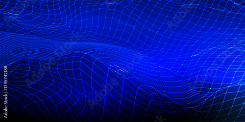 Wireframe landscape. Futuristic 3d mesh background. Digital hills technology. Vector illustration.